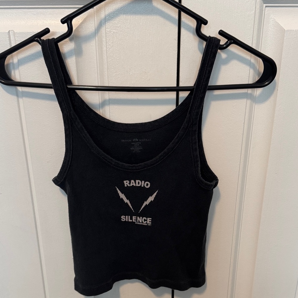 Brandy Melville Black 'Radio Silence' Ribbed Tank